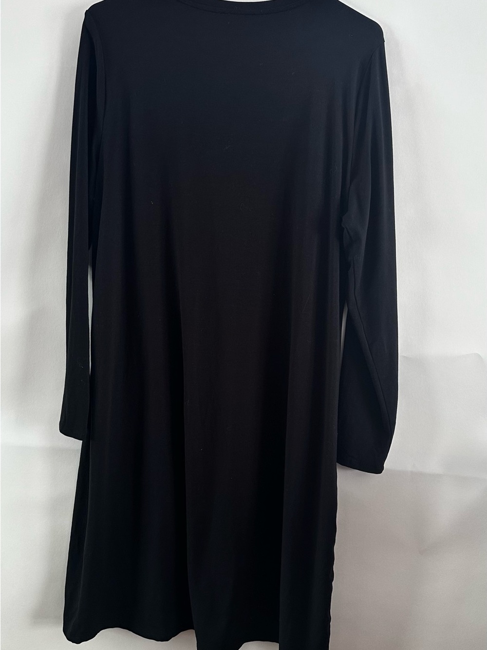 Eileen Fisher Fine Tencel Lyocell Jersey V-Neck Shift Dress Black Long Sleeve M - Picture 2 of 7